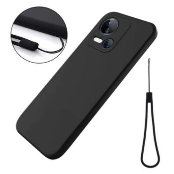Szilikon telefonvédő (matt, mikrofiber plüss karcolásmentesítő belső, prémium + kézpánt) FEKETE Tecno Spark 10 5G kép