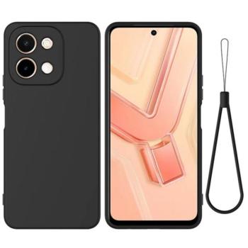 Szilikon telefonvédő (matt, mikrofiber plüss karcolásmentesítő belső, prémium + kézpánt) FEKETE Vivo Y28 4G kép