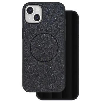 Szilikon telefonvédő (műanyag hátlap, kameravédő, MagSafe, csillogó) FEKETE Apple iPhone 14 kép