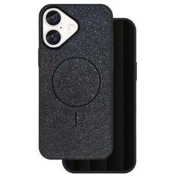 Szilikon telefonvédő (műanyag hátlap, kameravédő, MagSafe, csillogó) FEKETE Apple iPhone 16 kép