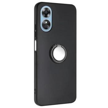 Szilikon telefonvédő (tartógyűrű, mikrofiber plüss belső, mágneses, kameravédő) FEKETE OPPO A58 kép