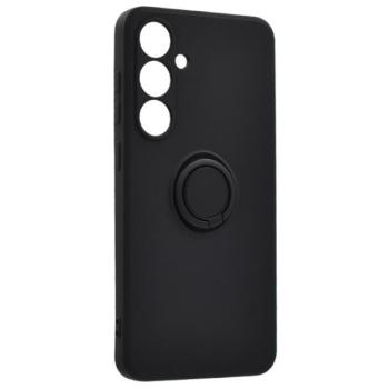 Szilikon telefonvédő (tartógyűrű, mikrofiber plüss belső, mágneses, kameravédő) FEKETE Samsung Galaxy S24 FE (SM-S721) kép