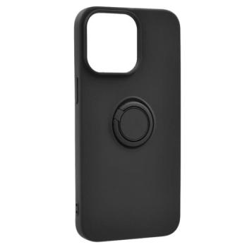 Szilikon telefonvédő (telefontartó gyűrű, mikrofiber plüss belső, beépített fémlemez, kamera védelem) FEKETE Apple iPhone 15 Pro kép