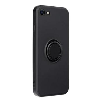 Szilikon telefonvédő (telefontartó gyűrű, mikrofiber plüss belső, beépített fémlemez, kamera védelem) FEKETE Apple iPhone 7 4.7, Apple iPhone 8 4.7, Apple iPhone SE 2 (2020), Apple iPhone S kép