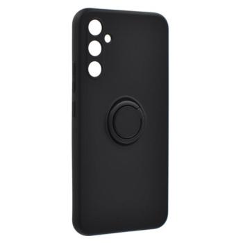 Szilikon telefonvédő (telefontartó gyűrű, mikrofiber plüss belső, beépített fémlemez, kamera védelem) FEKETE Samsung Galaxy A34 5G (SM-A346) kép