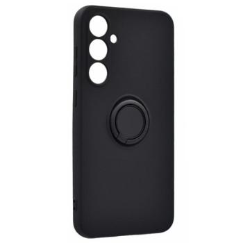 Szilikon telefonvédő (telefontartó gyűrű, mikrofiber plüss belső, beépített fémlemez, kamera védelem) FEKETE Samsung Galaxy S23 FE (SM-S711) kép