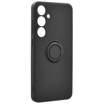 Szilikon telefonvédő (telefontartó gyűrű, mikrofiber plüss belső, beépített fémlemez, kamera védelem) FEKETE Samsung Galaxy S24 Plus (SM-S926) kép