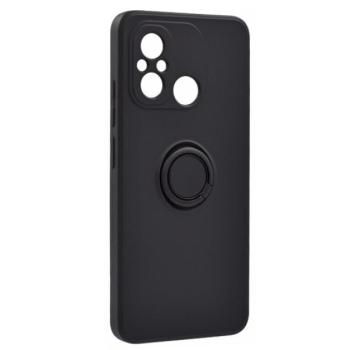 Szilikon telefonvédő (telefontartó gyűrű, mikrofiber plüss belső, beépített fémlemez, kamera védelem) FEKETE Xiaomi Redmi 12C kép