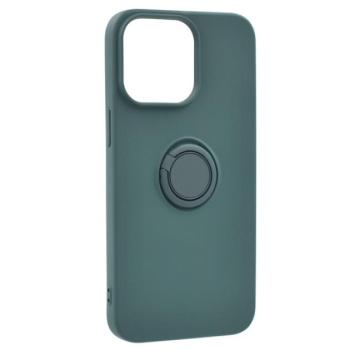 Szilikon telefonvédő (telefontartó gyűrű, mikrofiber plüss belső, beépített fémlemez, kamera védelem) SÖTÉTZÖLD Apple iPhone 15 Pro Max kép