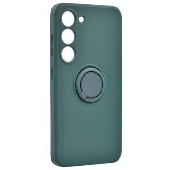 Szilikon telefonvédő (telefontartó gyűrű, mikrofiber plüss belső, beépített fémlemez, kamera védelem) SÖTÉTZÖLD Samsung Galaxy S23 Plus (SM-S916) kép
