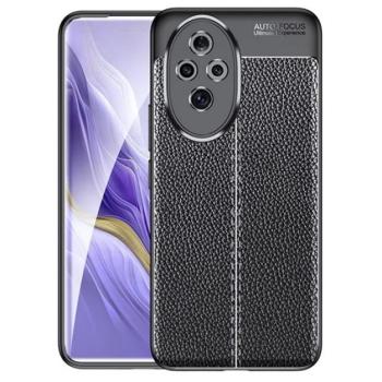 Szilikon telefonvédő (ütésállóság, bőr hatású, varrás minta) FEKETE Honor 200 Pro kép