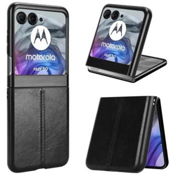 Szilikon telefonvédő (ütésállóság, bőr hatású, varrás minta) FEKETE Motorola Razr 50 5G kép
