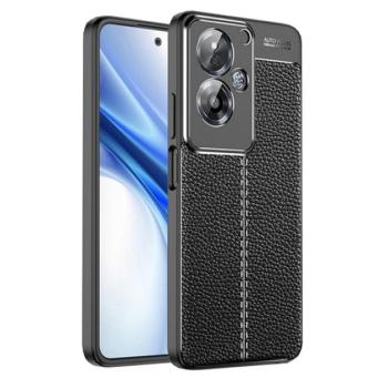 Szilikon telefonvédő (ütésállóság, bőr hatású, varrás minta) FEKETE Oppo A79 5G kép