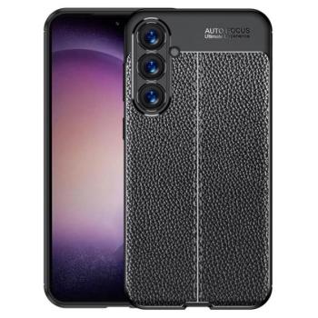 Szilikon telefonvédő (ütésállóság, bőr hatású, varrás minta) FEKETE Samsung Galaxy S23 FE (SM-S711) kép