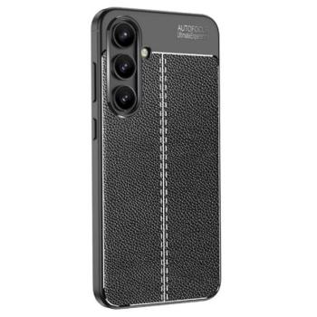 Szilikon telefonvédő (ütésállóság, bőr hatású, varrás minta) FEKETE Samsung Galaxy S24 FE (SM-S721) kép
