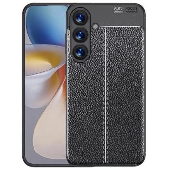 Szilikon telefonvédő (ütésállóság, bőr hatású, varrás minta) FEKETE Samsung Galaxy S25 (SM-S931) kép