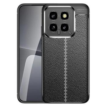 Szilikon telefonvédő (ütésállóság, bőr hatású, varrás minta) FEKETE Xiaomi 14 5G kép