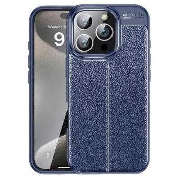 Szilikon telefonvédő (ütésállóság, bőr hatású, varrás minta) SÖTÉTKÉK Apple iPhone 16 Pro kép