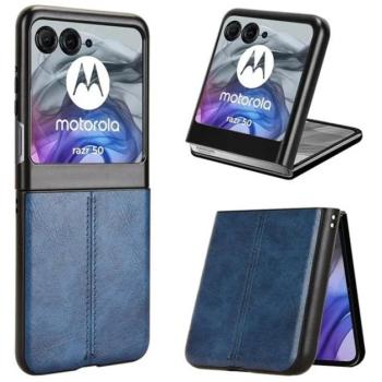 Szilikon telefonvédő (ütésállóság, bőr hatású, varrás minta) SÖTÉTKÉK Motorola Razr 50 5G kép