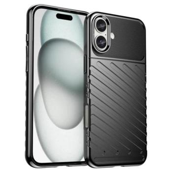 Szilikon telefonvédő (ütésállóság, csíkos, dombor minta) FEKETE Apple iPhone 16 Plus kép