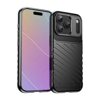 Szilikon telefonvédő (ütésállóság, csíkos, dombor minta) FEKETE Apple iPhone 17 Pro Max kép