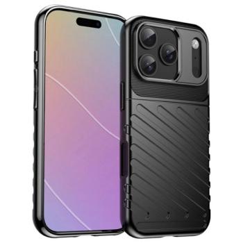 Szilikon telefonvédő (ütésállóság, csíkos, dombor minta) FEKETE Apple iPhone 17 Pro kép