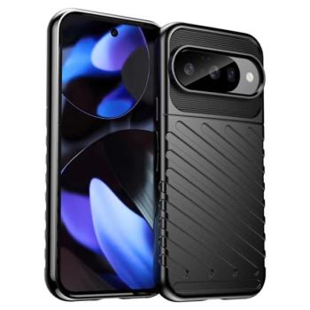 Szilikon telefonvédő (ütésállóság, csíkos, dombor minta) FEKETE Google Pixel 10, Pixel 10 Pro kép