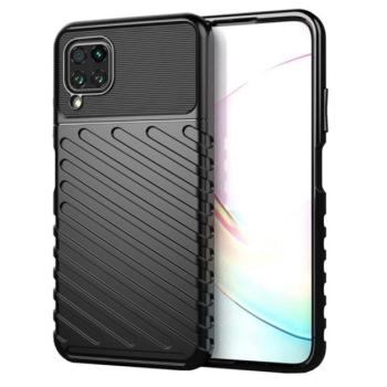 Szilikon telefonvédő (ütésállóság, csíkos, dombor minta) FEKETE Huawei P40 Lite 4G, Nova 6 SE kép