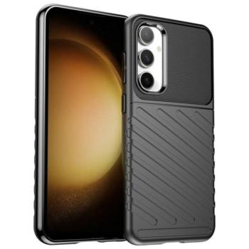 Szilikon telefonvédő (ütésállóság, csíkos, dombor minta) FEKETE Samsung Galaxy S23 FE (SM-S711) kép
