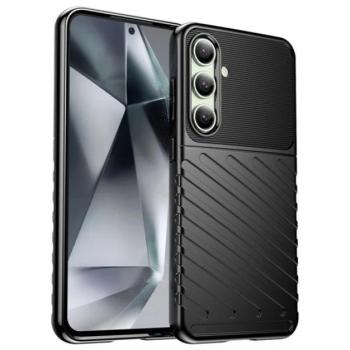 Szilikon telefonvédő (ütésállóság, csíkos, dombor minta) FEKETE Samsung Galaxy S24 FE (SM-S721) kép
