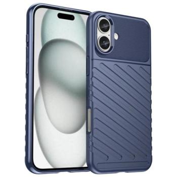 Szilikon telefonvédő (ütésállóság, csíkos, dombor minta) SÖTÉTKÉK Apple iPhone 16 Plus kép