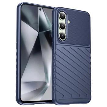 Szilikon telefonvédő (ütésállóság, csíkos, dombor minta) SÖTÉTKÉK Samsung Galaxy S24 FE (SM-S721) kép