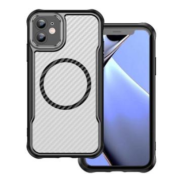 Szilikon telefonvédő (ütésállóság, légpárnás sarok, kameravédő, karbon minta, MagSafe) FEKETE Apple iPhone 11 kép
