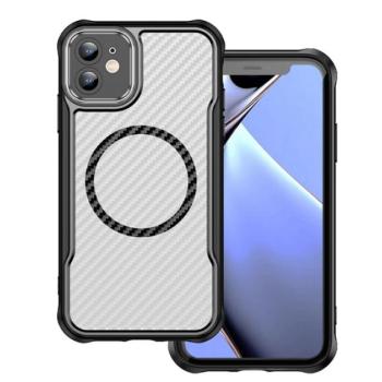 Szilikon telefonvédő (ütésállóság, légpárnás sarok, kameravédő, karbon minta, MagSafe) FEKETE Apple iPhone 12 Pro, iPhone 12 kép