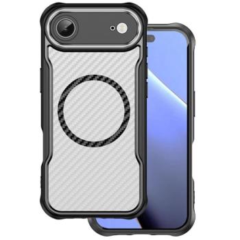 Szilikon telefonvédő (ütésállóság, légpárnás sarok, kameravédő, karbon minta, MagSafe) FEKETE Apple iPhone 17 Air kép