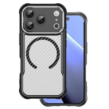 Szilikon telefonvédő (ütésállóság, légpárnás sarok, kameravédő, karbon minta, MagSafe) FEKETE Apple iPhone 17 Pro Max kép