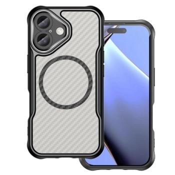 Szilikon telefonvédő (ütésállóság, légpárnás sarok, kameravédő, karbon minta, MagSafe) FEKETE Apple iPhone 17 kép