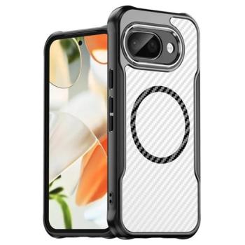Szilikon telefonvédő (ütésállóság, légpárnás sarok, kameravédő, karbon minta, MagSafe) FEKETE Google Pixel 9a kép