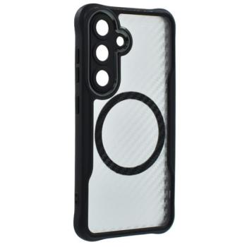 Szilikon telefonvédő (ütésállóság, légpárnás sarok, kameravédő, karbon minta, MagSafe) FEKETE Samsung Galaxy S24 (SM-S921) kép