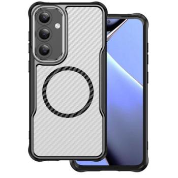 Szilikon telefonvédő (ütésállóság, légpárnás sarok, kameravédő, karbon minta, MagSafe) FEKETE Samsung Galaxy S25 Plus (SM-S936) kép