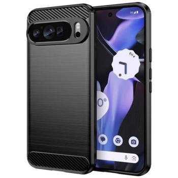 Szilikon telefonvédő (ütésállóság, légpárnás sarok, karbon minta) FEKETE Google Pixel 9 Pro XL kép