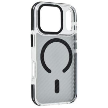 Szilikon telefonvédő (ütésállóság, légpárnás sarok, karbon minta, wireless, MagSafe) FEKETE Apple iPhone 17 Pro kép