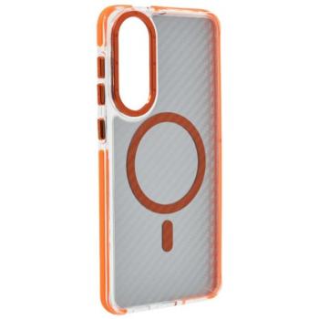 Szilikon telefonvédő (ütésállóság, légpárnás sarok, karbon minta, wireless, MagSafe) NARANCSSÁRGA Samsung Galaxy S25 Edge (SM-S937) kép