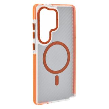 Szilikon telefonvédő (ütésállóság, légpárnás sarok, karbon minta, wireless, MagSafe) NARANCSSÁRGA Samsung Galaxy S25 Ultra (SM-S938) kép