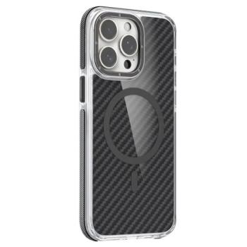 Szilikon telefonvédő (ütésállóság, légpárnás sarok, karbon minta, wireless, MagSafe) SÖTÉTSZÜRKE Apple iPhone 16 Pro kép