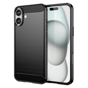 Szilikon telefonvédő (ütésállóság, légpárnás sarok, szálcsiszolt, karbon minta) FEKETE Apple iPhone 16 Plus kép