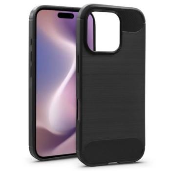 Szilikon telefonvédő (ütésállóság, légpárnás sarok, szálcsiszolt, karbon minta) FEKETE Apple iPhone 16 Pro Max kép