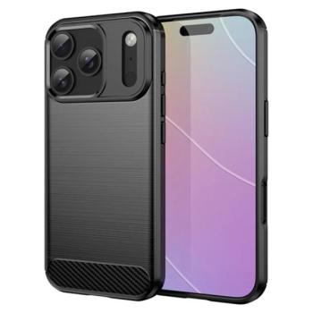 Szilikon telefonvédő (ütésállóság, légpárnás sarok, szálcsiszolt, karbon minta) FEKETE Apple iPhone 17 Pro kép