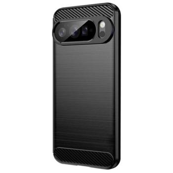 Szilikon telefonvédő (ütésállóság, légpárnás sarok, szálcsiszolt, karbon minta) FEKETE Google Pixel 10 Pro XL kép