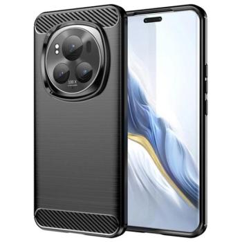 Szilikon telefonvédő (ütésállóság, légpárnás sarok, szálcsiszolt, karbon minta) FEKETE Honor Magic6 Pro 5G kép